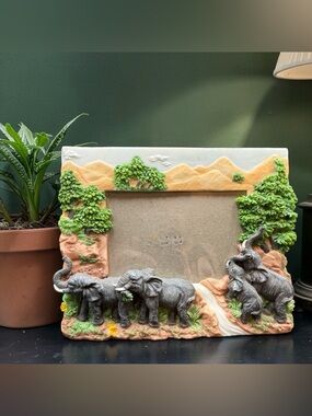 Resin Elephant  Photo Frame - Tan, Green, Gray